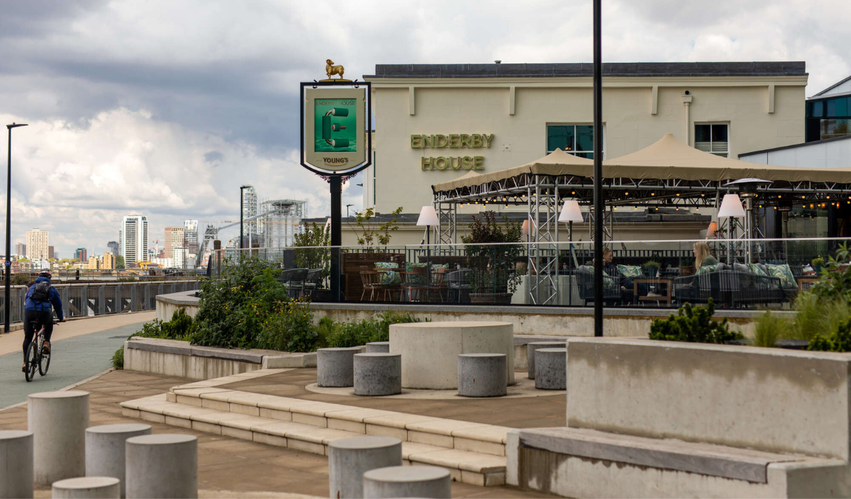 The exterior of Enderby House, Greenwich Peninsula